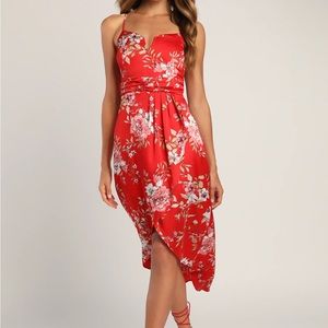 Brand new never worn Lulus My Favorite Day Red Floral Print Tulip Skirt Dress